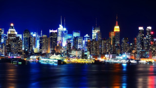 City skyline night blue lights - blue sky free wallpaper