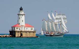 Lighthouse sailboat ocean rock pier - photography free wallpaper