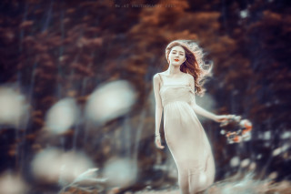 Woman white dress walking woods - choi buk free wallpaper for desktop