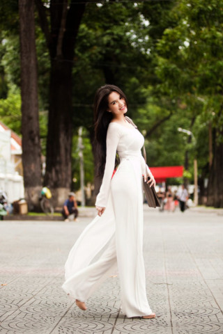 Woman white dress walking sidewalk - neoclassicism free wallpaper