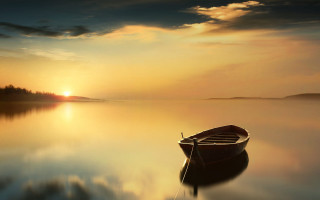 Boat sunset water mountain horizon - the distance behind free wallpaper