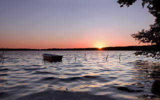 Sunset horizon boat mountains river - bernd fasching free wallpaper for desktop