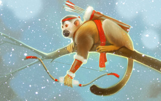 Monkey santa hat snowy branch - a monkey with free wallpaper