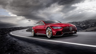 Red mercedes coupe cloudy sky - the road free wallpaper