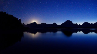 Lake mountain night fullmoon aurora - night sky free wallpaper