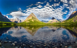 Mountain reflection lake rocks grass - a blue sky free wallpaper