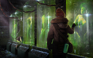 Person green lights phone cyberpunk - a green light in the background free wallpaper