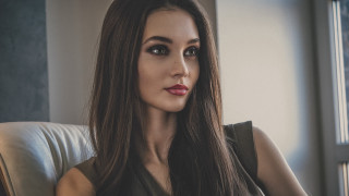 Woman longhair sitting window redlipstick 2 - a red lipstick free wallpaper