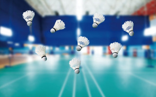 White balls flying blue court - mesh wire free wallpaper