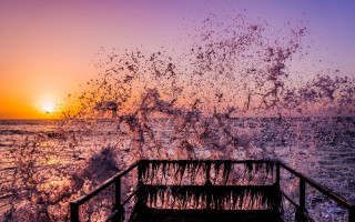 Wave rail sunset boat autumn - a boat in the foreground free wallpaper