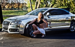 Woman bikini silvercar photorealistic precisionism - a silver car free wallpaper