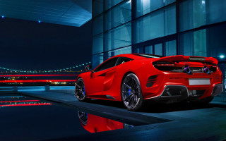 Red sports car night bridge - night free wallpaper