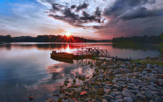 Boat dock lake sunset cloudy - the cloud free wallpaper