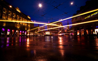 City street night lights anamorphic - viennese actionism free wallpaper