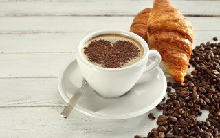 Coffee croissant white table coffee - morning free wallpaper