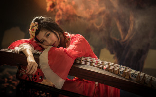 Woman red dress fence flame - a wooden fence free wallpaper