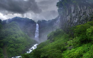 Waterfall green valley cloudy sky - a cloudy sky above free wallpaper for desktop
