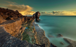 Sunset ocean rocks cliff water - rock and water free wallpaper