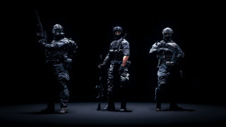 Three soldiers dark armor guns - cinematic 4k wallpaper free wallpaper
