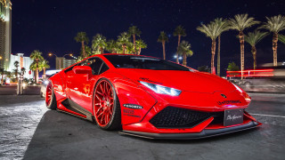 Red sports car night palm - palm tree free wallpaper