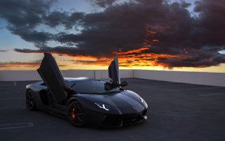Black sports car sunset matte 2 - the sun free wallpaper