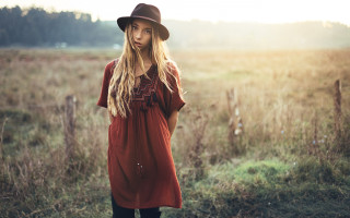 Woman hat field red dress - a woman in a hat free wallpaper
