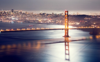 Bridge city night lights water 3 - night time free wallpaper for desktop