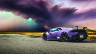 Purple sports car cloudy sky 2 - colorful cloud free wallpaper