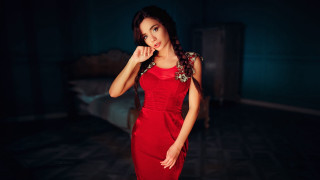 Woman red dress portrait brown - elina karimova free wallpaper