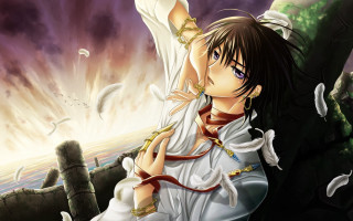 Anime sword bird purple gothic - his hand and a bird free wallpaper