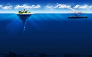Boat ocean floating island sky - a boat floating free wallpaper