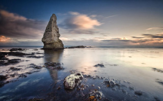 Rock water sunset beach cloudy - a rock free wallpaper