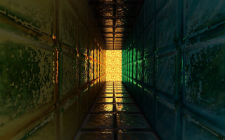 Long hallway yellow green light - a yellow light free wallpaper