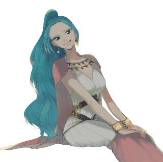Woman blue hair sitting dress - flowing hair free wallpaper
