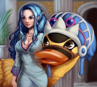 Woman blue dress bird blue - altoon sultan free wallpaper