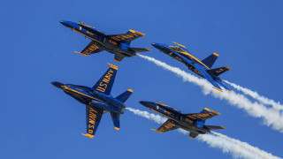 Blue angels formation smoke trail - behind them free wallpaper