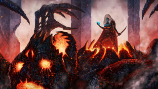 Woman forest flames lava demon - a giant demon free wallpaper