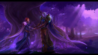 Forest couple glowing armor shaking - hand free wallpaper
