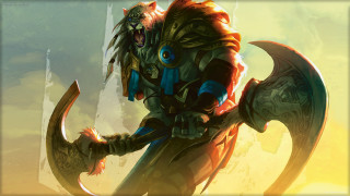 Demon hammer armor battleaxe mtg - a painting of a demon free wallpaper