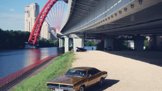 Car bridge river mountain scenery - a river and a bridge free wallpaper