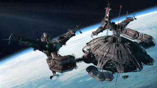 Space station over planet aurora - the air over a planet free wallpaper