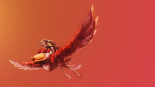 Bird woman flying red background - game art free wallpaper