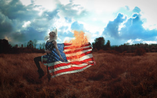 American flag field sky clouds - surreal photography free wallpaper
