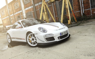 White porsche building crane 3d - a crane in the background free wallpaper