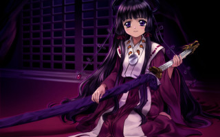 Purple woman sword kimono miko - a sword free wallpaper