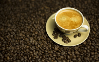 Coffee saucer beans spoon morning - photorealism free wallpaper