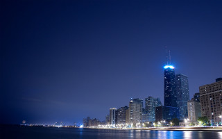 City skyline night water blue 2 - a blue light free wallpaper
