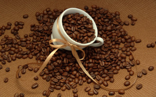 White cup coffee beans ribbon - coffee bean free wallpaper