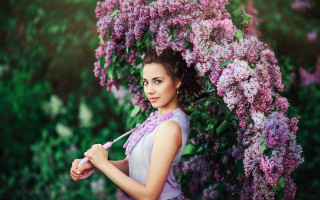 Woman umbrella lilacs park magic - a park setting free wallpaper