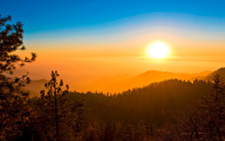 Sunset mountain trees sky lake - tree and a sky background free wallpaper